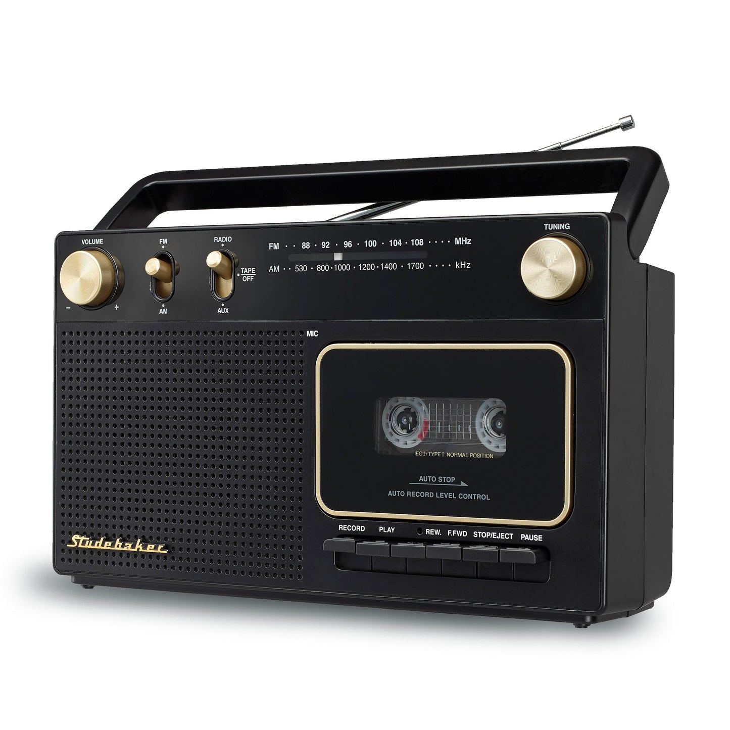 Studebaker Portable Retro Home Audio Stereo AM/FM Radio & Cassette Player (Gold)