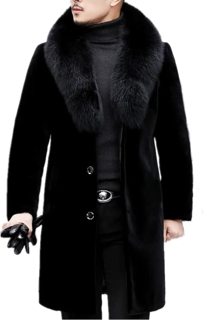 Men Long Black Fur Coat