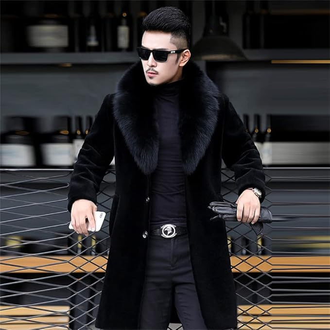 Men Long Black Fur Coat