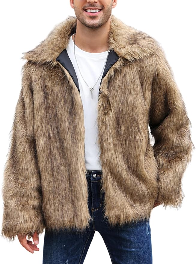 Mens Brown Luxury Faux Fur Jacket