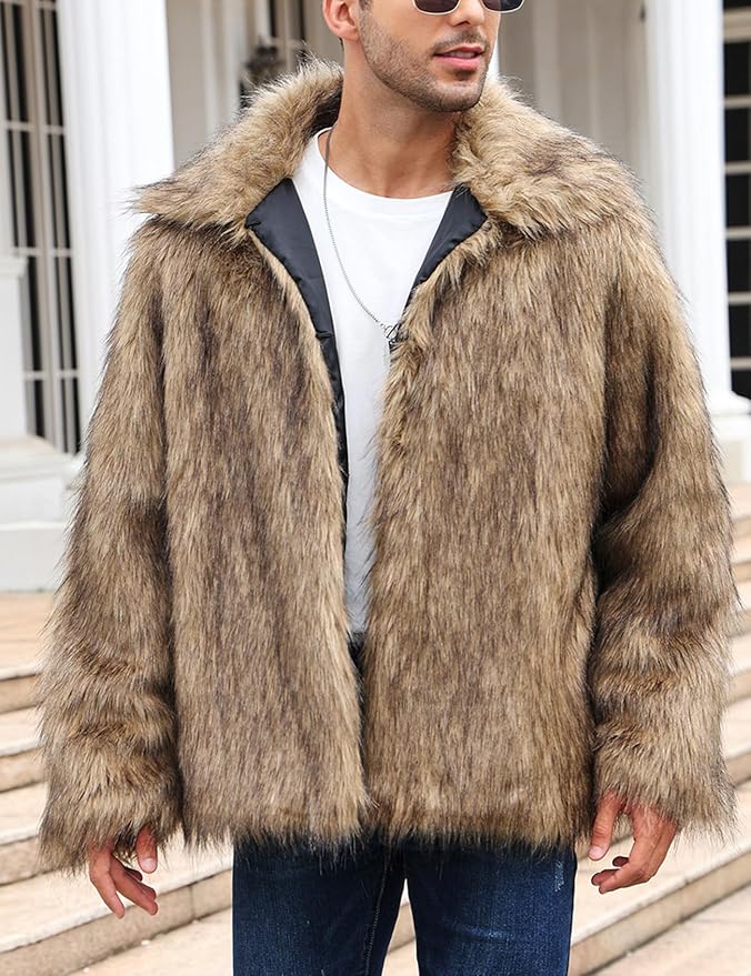Mens Brown Luxury Faux Fur Jacket