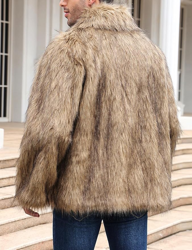Mens Brown Luxury Faux Fur Jacket
