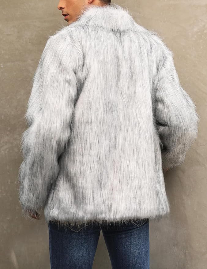 Mens Luxury Faux Fur Jacket (Grey)