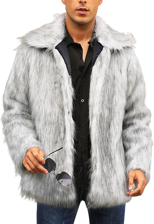 Mens Luxury Faux Fur Jacket (Grey)