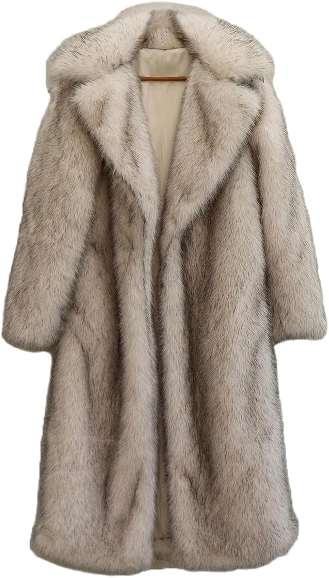 Men's Faux Fur Long Mink Coat (WHITE)